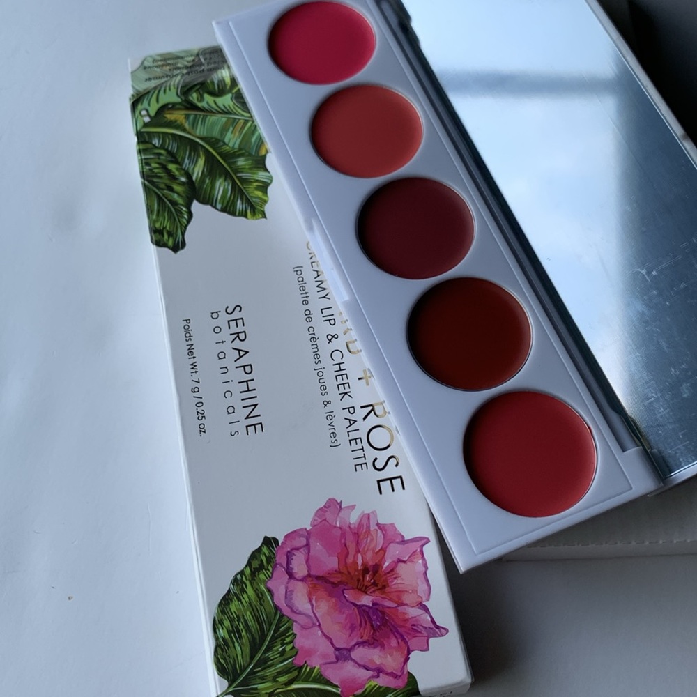 Seraphine Botanicals Rhubarb Rose Creamy Lip Cheek Palette Lipstick Blush Makeup